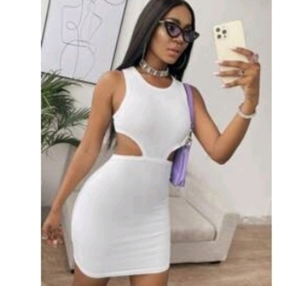 SHEIN White Sleeveless Bodycon Dress with Cutouts Or Swimsuit Cover Up